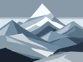 Cold mountains flat illustration. Abstract simple landscape. Blue and gray hills. Vector design art